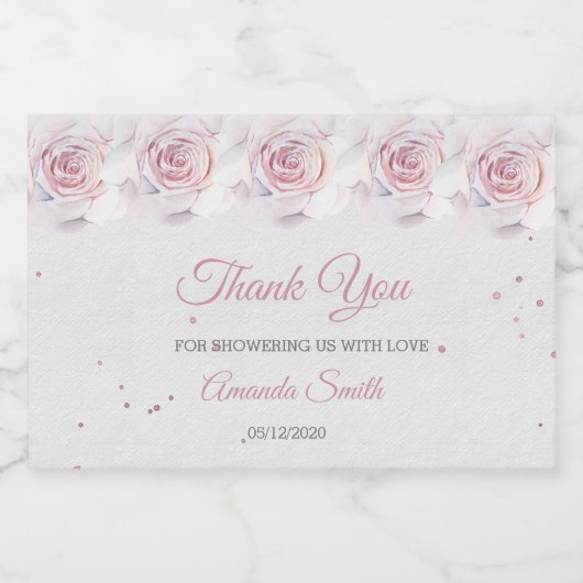 赤面ピンクとシルバーウォーターカラーミニ スパークリングワインラベル (シングルラベル)