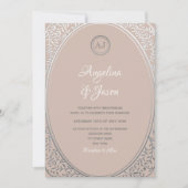 赤面ピンクとシルバーモノグラムの結婚式の招待 招待状 (正面)