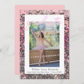 赤面ピンクとシルバー2フォトグラム卒業 案内状 (正面/裏面)