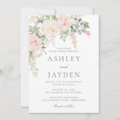 赤面ピンクとセージ緑のフローラ 招待状 (正面)