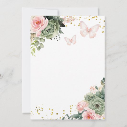 赤面ピンクとセージ緑フローラメキシコプリンセス 招待状 (裏面)