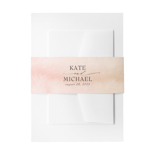 赤面ピンクとソフトピーチウォーターモダンカラー 招待状ベリーバンド (正面例)