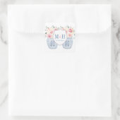 赤面ピンクとネイビーのChinoiserieバラ結婚のロゴ スクエアシール (バッグ)