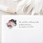 赤面ピンクとネイビーブルーのヴィンテージバラ結婚 ラベル (インサイチュ)