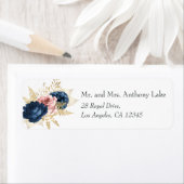 赤面ピンクとネイビーブルーのヴィンテージバラ結婚 ラベル (インサイチュ)