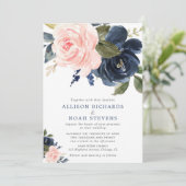 赤面ピンクとネイビーブルーバラボホ結婚ズ 招待状 (スタンド正面)