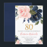 赤面ピンクとネイビーブルーフローラ80th birthday 招待状<br><div class="desc">このデザインの高度なカスタマイズを行うには、上の「カスタマイズIt」ボタンを選択する。</div>