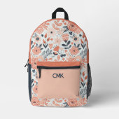 赤面ピンクとネイビーブルーモダンフローラモノグラム プリントバックパック (正面)