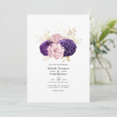 赤面ピンクとバイオレット結婚フローラ 招待状 (スタンド正面)
