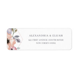 赤面ピンクとバラ幾何学フローラ | 結婚s ラベル