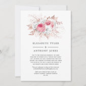 赤面ピンクとバラ金ゴールドのフローラ減らのゲストリスト 案内状 (正面)