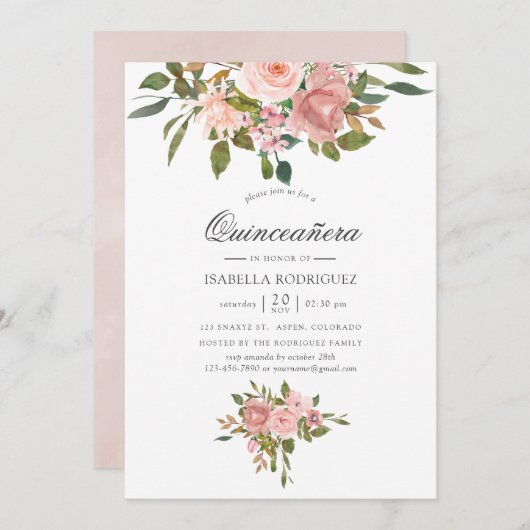 赤面ピンクとバラ金ゴールドキンセアニラ 招待状 (正面/裏面)