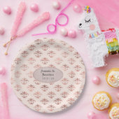 赤面ピンクとバラ金ゴールドダマスクフォイル結婚ズ ペーパープレート (パーティー)