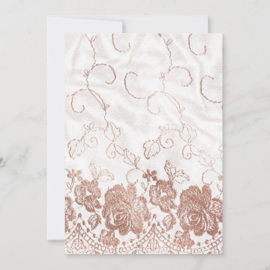 赤面ピンクとバラ金ゴールドフローラとレース結婚ズ 招待状 (裏面)