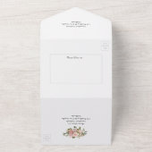 赤面ピンクとバラ金ゴールドフローラベビーシャワーすべて オールインワン招待状 (外側)