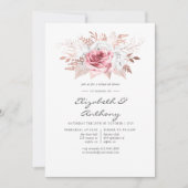 赤面ピンクとバラ金ゴールドフローラリハーサルディナー 招待状 (正面)