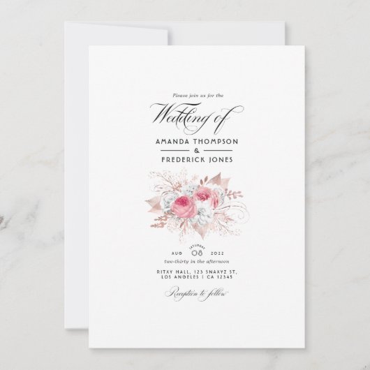 赤面ピンクとバラ金ゴールドフローラ結婚とレースI 招待状 (正面)