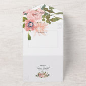 赤面ピンクとバラ金ゴールド結婚フローラ オールインワン招待状 (外側)