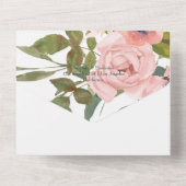 赤面ピンクとバラ金ゴールド結婚フローラ オールインワン招待状 (裏面)