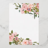 赤面ピンクとバラ金ゴールド結婚フローラ 箔招待状 (裏面)