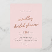 赤面ピンクとバラ金ゴールド |シンプルブライダルシャワー 箔招待状 (正面)
