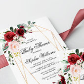 赤面ピンクとバーガンディバラベビーシャワー 招待状