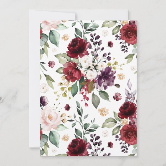 赤面ピンクとバーガンディバラベビーシャワー 招待状 (裏面)