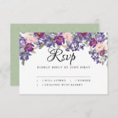 赤面ピンクとパープル結婚の応答RSVPカード 出欠カード (正面/裏面)