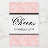 赤面ピンクとブラックのダマスク結婚スワールのミニ ワインラベル (シングルラベル)