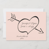 赤面ピンクとブラックのファンシー書道ハート セーブザデート (裏面)