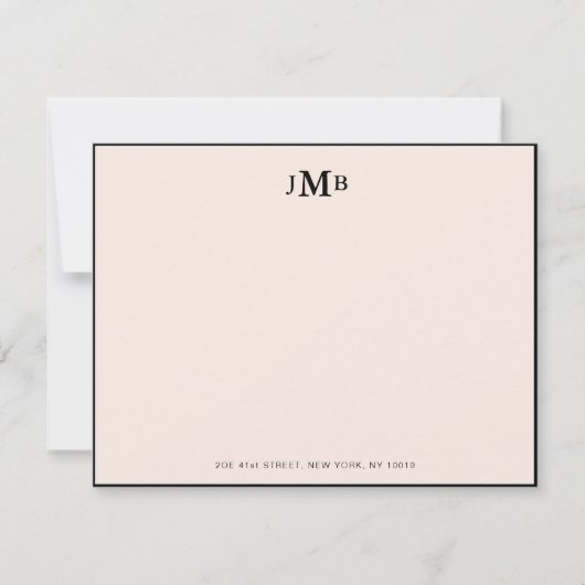 赤面ピンクとブラックモノグラムのフラフォーマルット サンキューカード (正面)