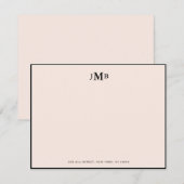 赤面ピンクとブラックモノグラムのフラフォーマルット サンキューカード (正面/裏面)