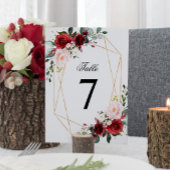 赤面ピンクとブルゴーニュのバラ結婚のテーブル番号 招待状