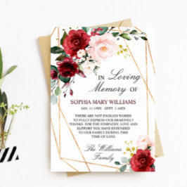 赤面ピンクとブルゴーニュの悔やみや弔慰メモリ サンキューカード