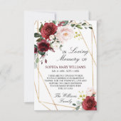 赤面ピンクとブルゴーニュの悔やみや弔慰メモリ サンキューカード (正面)