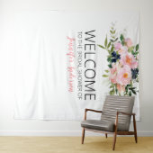 赤面ピンクとブルーのフローラへようこそ タペストリー (インサイチュ(横))