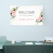 赤面ピンクとブルーのフローラへようこそ 横断幕 (トレードショー)