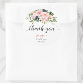 赤面ピンクとブルーのフローラクラシックラウンドステッカー ラウンドシール