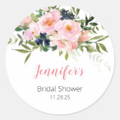 赤面ピンクとブルーのフローラ ラウンドシール (正面)