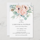 赤面ピンクとベージュの水の色のフローラ 招待状 (正面)