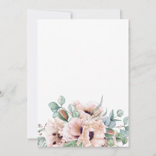 赤面ピンクとベージュの水の色のフローラ 招待状 (裏面)