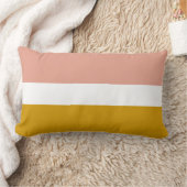 赤面ピンクとマスタードカラーブロックストライプ ランバークッション (ブランケット)