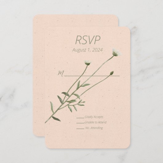 赤面ピンクと一独身のデイジー応答カード 出欠カード (正面/裏面)