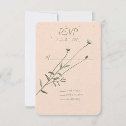 赤面ピンクと一独身のデイジー応答カード 出欠カード (正面)