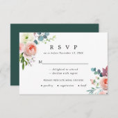 赤面ピンクと白のフローラ結婚の応答カード 出欠カード (正面/裏面)