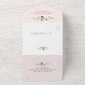 赤面ピンクと白の水色のフローラ オールインワン招待状 (外側)