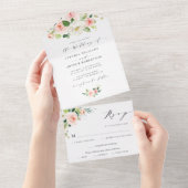 赤面ピンクと白の水色のフローラ オールインワン招待状 (貼ってはがせる)