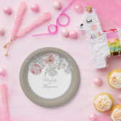 赤面ピンクと白の水色の花のヴィンテージ ペーパープレート (パーティー)