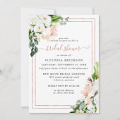 赤面ピンクと白の熱帯フローラブライダルシャワー 招待状 (正面)