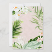 赤面ピンクと白の熱帯フローラブライダルシャワー 招待状 (裏面)